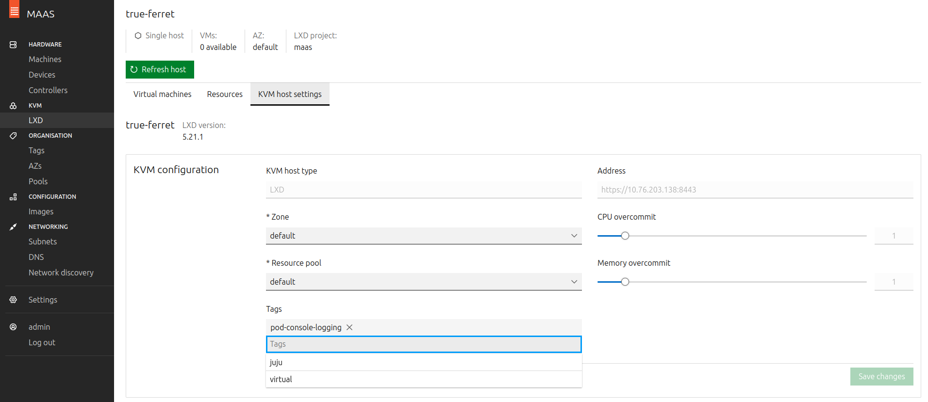 MAAS interface - create tag
